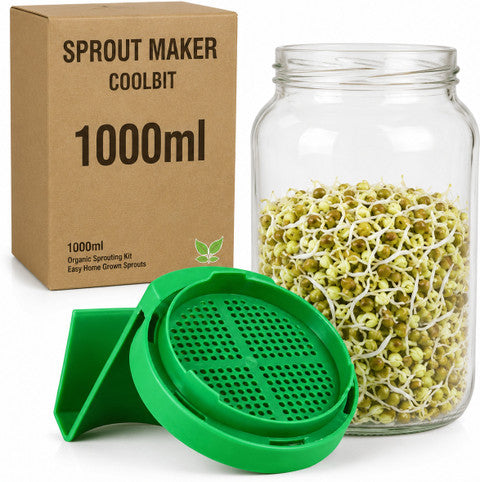 Glass Sprout Maker - 1000 ml (Transparent, Green)