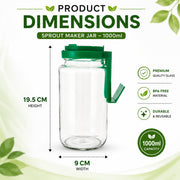 Glass Sprout Maker - 1000 ml (Transparent, Green)
