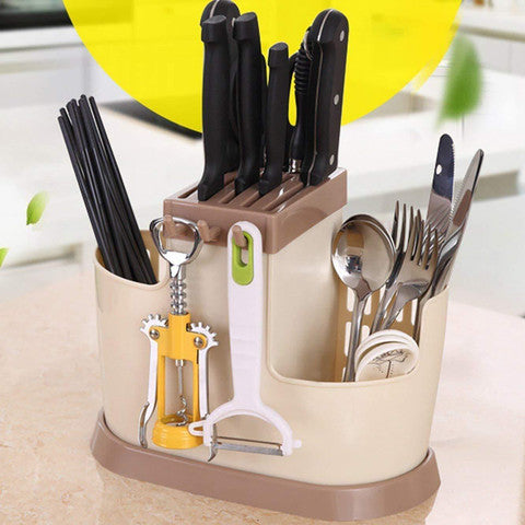 Empty Cutlery Holder Case (Brown, Holds 15 Pieces)