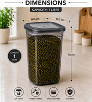 Plastic Grocery Container - 1 L (Pack of 12, Transparent, Black)