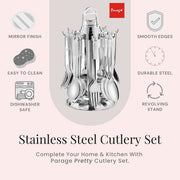 Pretty 25 Pieces Cutlery Set for Dining Table, Spoons Set Combo With Stand, Stainless Steel