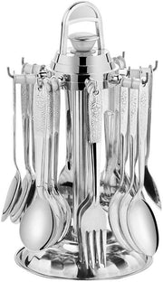Pretty 25 Pieces Cutlery Set for Dining Table, Spoons Set Combo With Stand, Stainless Steel