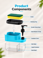 3-in-1 Kitchen Soap Dispenser with Sponge Holder & Hand Wash Pump