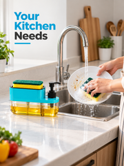 3-in-1 Kitchen Soap Dispenser with Sponge Holder & Hand Wash Pump