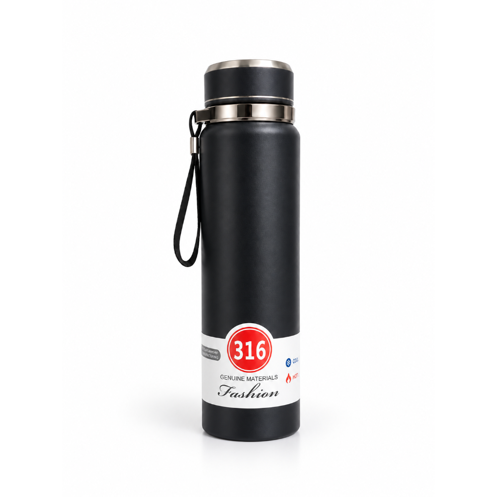 Insulated Stainless Steel Water Bottle, 1 L with Tea Filter (Black)
