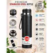 Insulated Stainless Steel Water Bottle, 1 L with Tea Filter (Black)