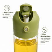 2-in-1 Glass Oil Sprayer & Dispenser Bottle with Handle (Green)