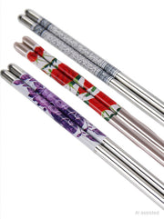 Eating Stainless Steel Chinese Chopstick (Multicolor, Pack of 3 Pairs)