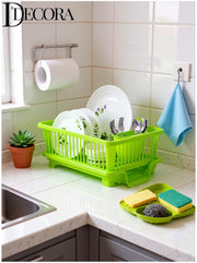 Dish Drainer Kitchen Rack, Popular Combo of 3 in 1 Large Sink Set, Dish Rack Drainer & Corner Sink (Green)