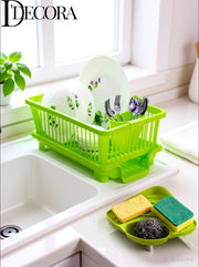 Dish Drainer Kitchen Rack, Popular Combo of 3 in 1 Large Sink Set, Dish Rack Drainer & Corner Sink (Green)