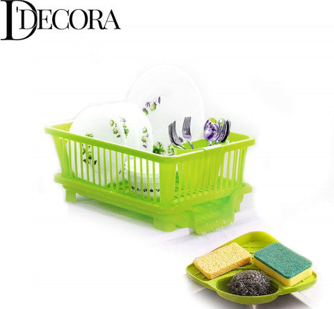 Dish Drainer Kitchen Rack, Popular Combo of 3 in 1 Large Sink Set, Dish Rack Drainer & Corner Sink (Green)
