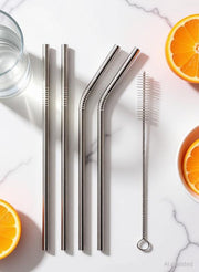 Stainless Steel Drinking Straws Kitchen Tool Set (2 Bend, 2 Straight, 1 Cleaning Brush)