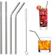 Stainless Steel Drinking Straws Kitchen Tool Set (2 Bend, 2 Straight, 1 Cleaning Brush)
